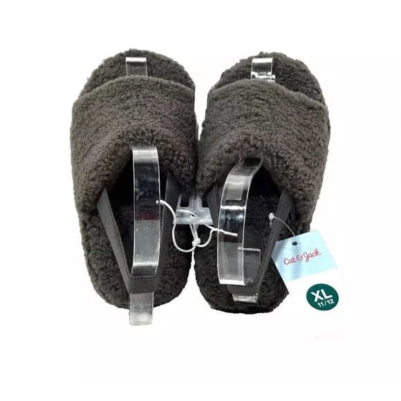 Cat & Jack Toddler Avi Single Strap Faux Shearling Slippers Gray - Picture 6 of 8